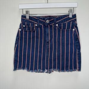 American Eagle Jean Mini‎ Skirt Womens Size 2 Super Stretch Hi Rise Blue Striped